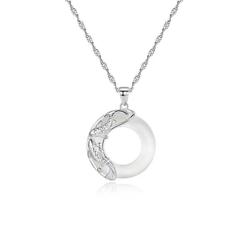 Nimara Ritual Natural White Jade Koi Lucky Necklace