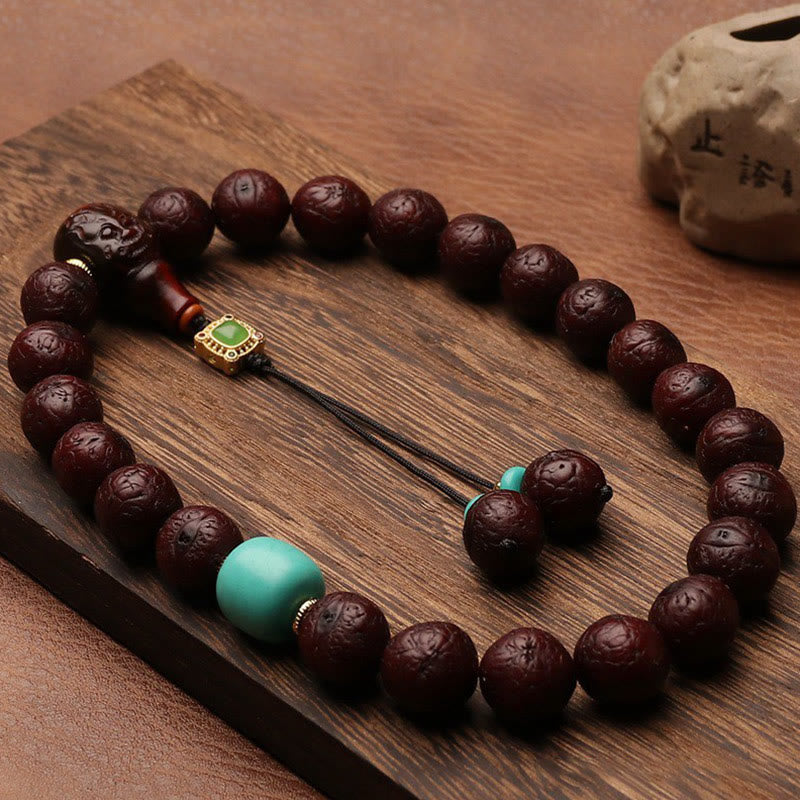 Nimara Ritual Tibetan Bodhi Seed Agate Bead Luck Wealth Tassel Charm Wrist Mala