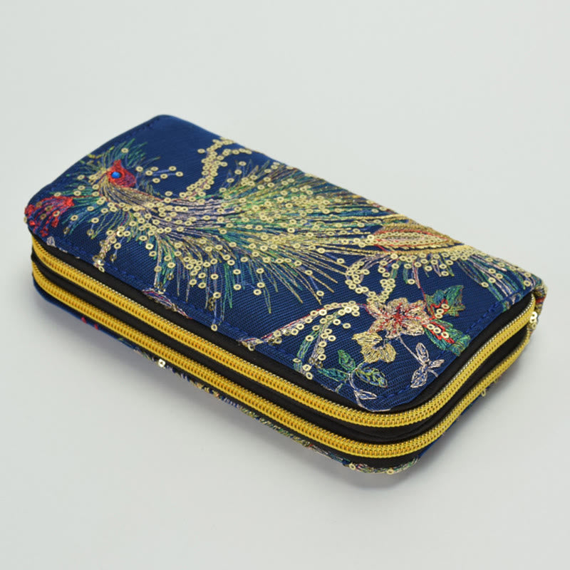 Nimara Ritual Peacock Double-sided Embroidery Cash Holder Wallet Shopping Purse