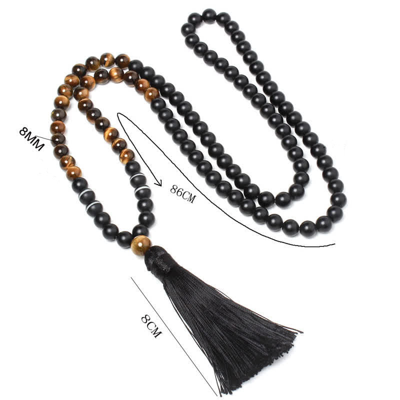 Nimara Ritual Black Onyx Tiger Eye Fortune Bracelet Tassel Necklace Pendant