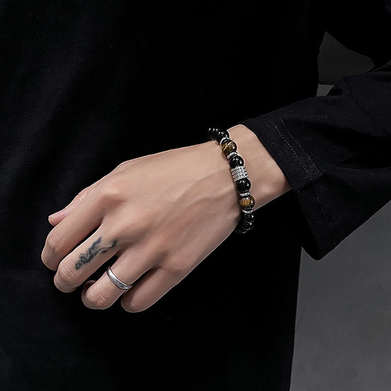 Nimara Ritual Natural Black Obsidian Tiger Eye Strength Fulfillment Bracelet