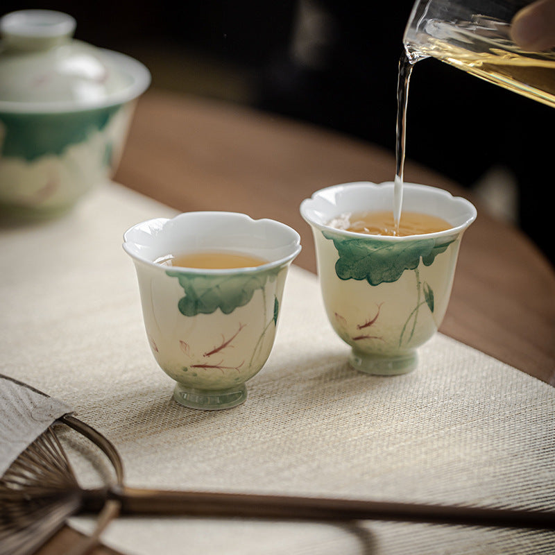 Nimara Ritual Koi Fish Lotus Leaf Pattern Ceramic Teacup Kung Fu Tea Cup 65ml