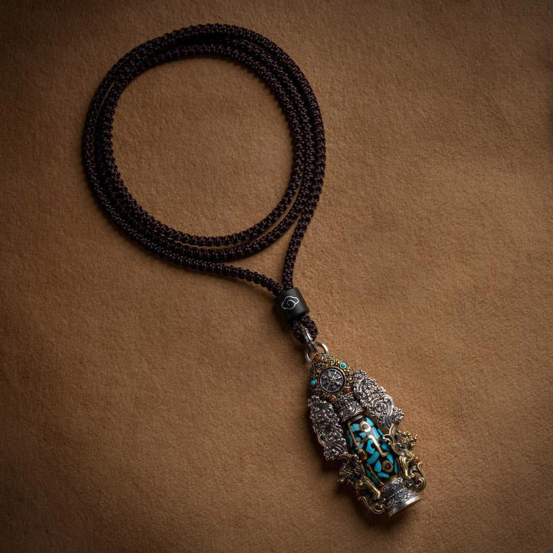 Nimara Ritual Tibetan Nine-Eye Dzi Bead Turquoise Buddha Wealth Rotation Necklace