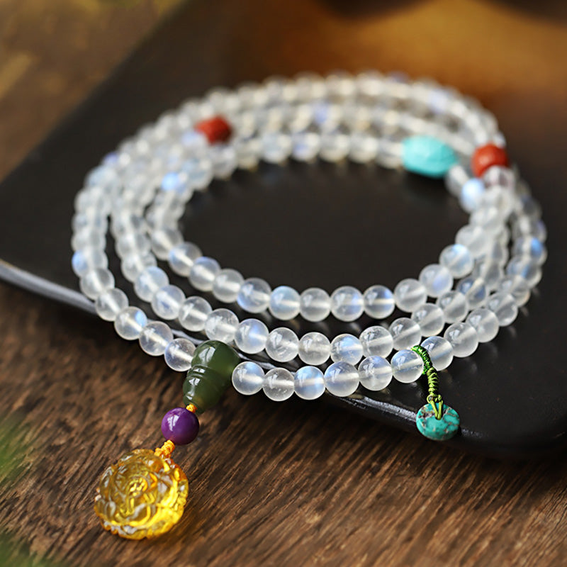 Nimara Ritual 108 Mala Beads Moonstone Amber Lotus Turquoise Crystal Healing Bracelet