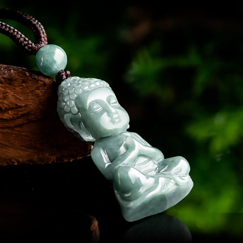 Nimara Ritual Natural Jade Meditation Buddha Amulet Serenity Necklace Pendant