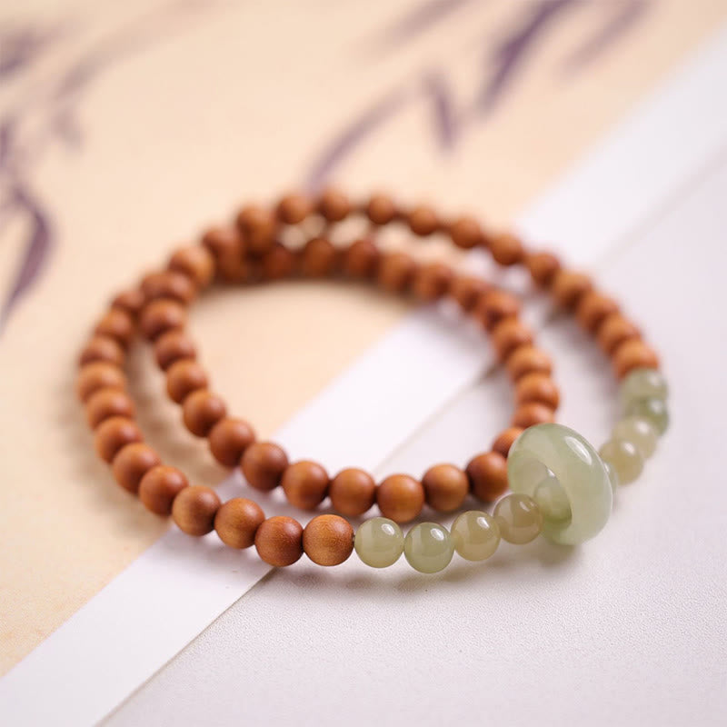 Nimara Ritual Sandalwood Hetian Jade Protection Double Wrap Bracelet