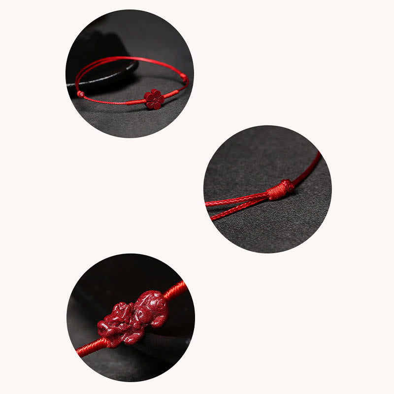 Nimara Ritual Handmade Plum Blossom Four Leaf Clover PiXiu Lotus Koi Fish Cinnabar Blessing Braid Bracelet