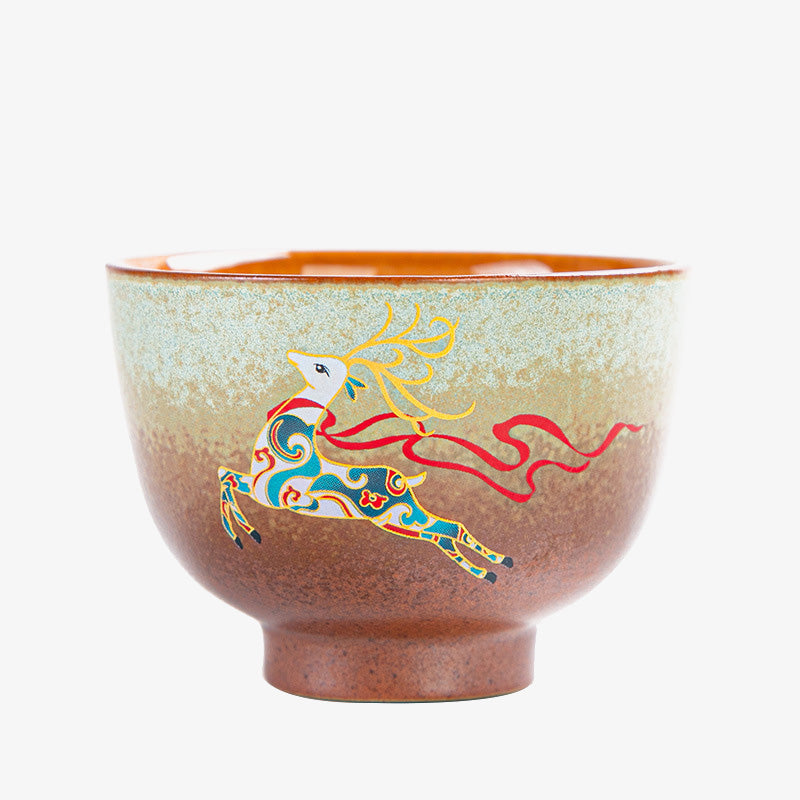 Nimara Ritual Colorful Deer Pipa Snow Plum Blossoms Mountains Rivers Bird Ceramic Teacup Kung Fu Tea Cup Bowl
