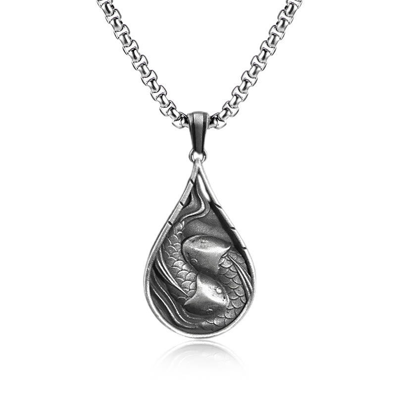 Nimara Ritual Double Lucky Koi Fish Prosperity Pure Tin Water Drop Pattern Necklace Pendant