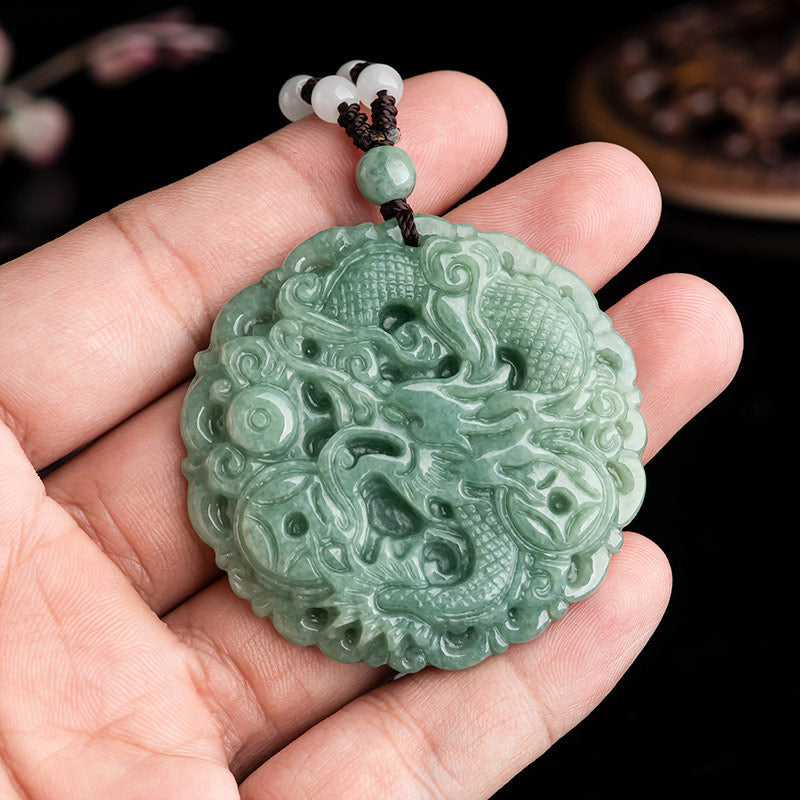 Nimara Ritual Chinese Zodiac Dragon Jade Fortune Necklace String Pendant