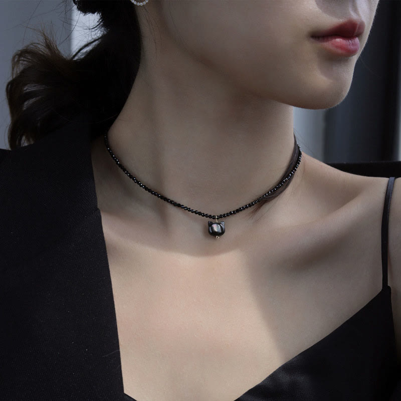 Nimara Ritual Black Spinel Cute Cat Motivate Choker Necklace