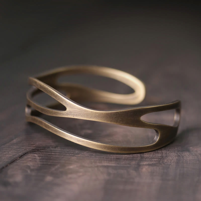 Nimara Ritual Vintage Curved Copper Brass Wealth Adjustable Cuff Bracelet Bangle