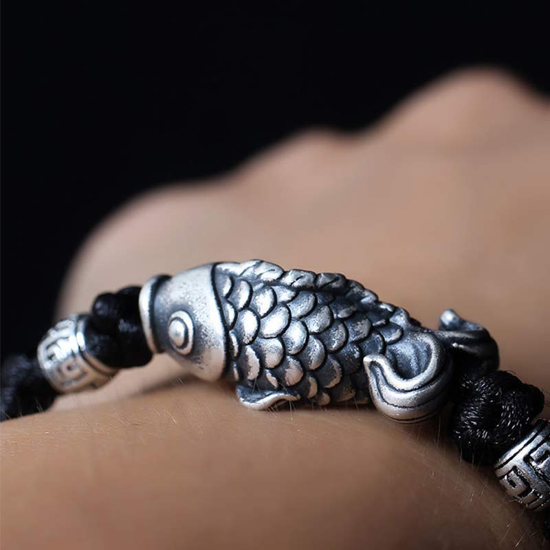 Nimara Ritual Silver Luck Koi Fish Braided String Bracelet