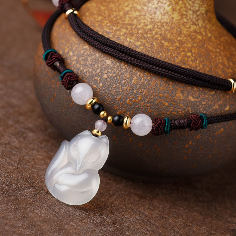 Nimara Ritual Chalcedony Fox Pink Crystal Bead Harmony String Necklace Pendant