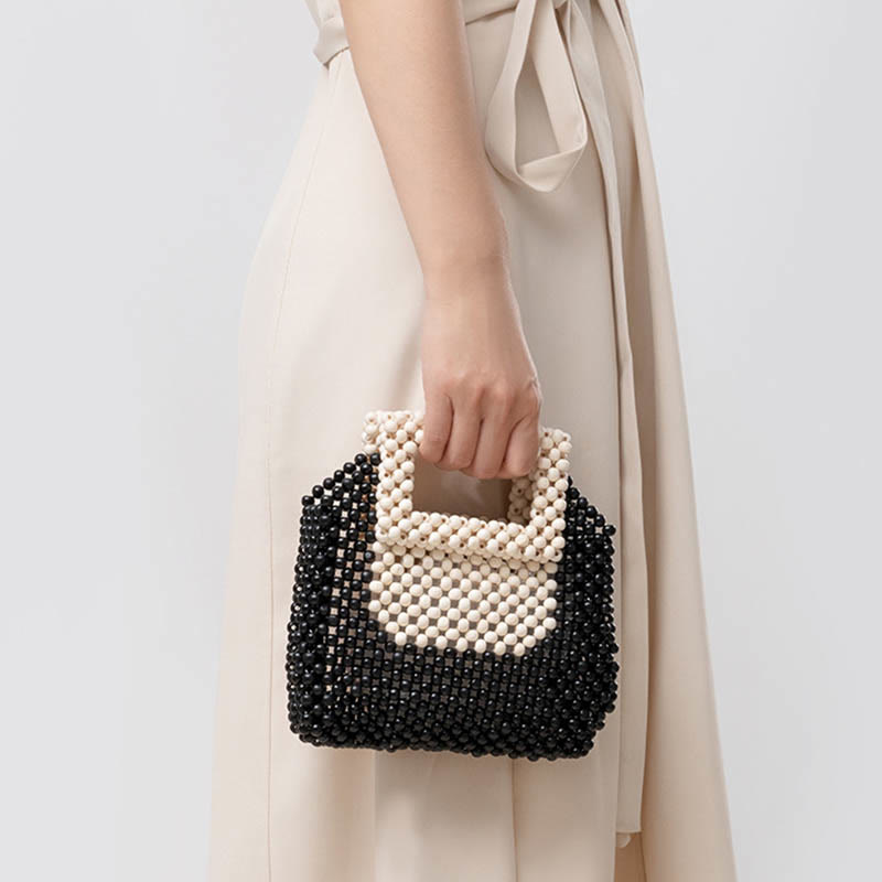 Nimara Ritual Hand-woven Wooden Beads Square Tote Handbag
