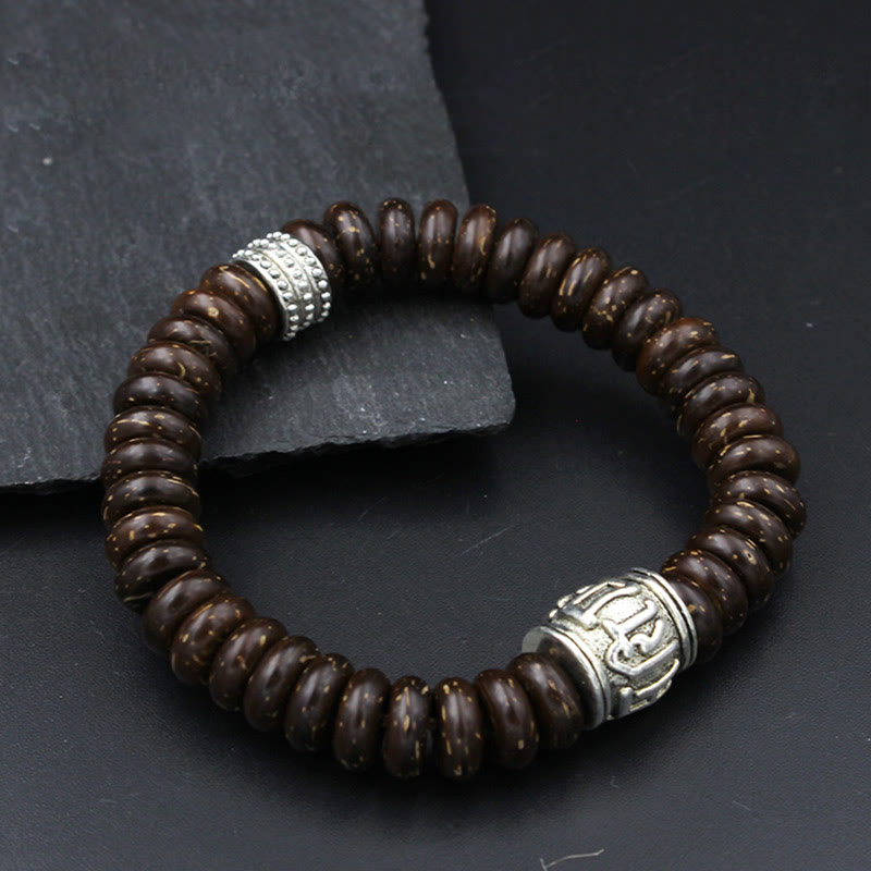 Nimara Ritual Natural Tibetan Coconut Shell Om Mani Padme Hum Positive Bracelet