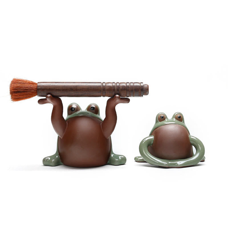 Nimara Ritual FengShui Wealth Lucky Cute Frog Ceramic Tea Pet Figurine Decoration