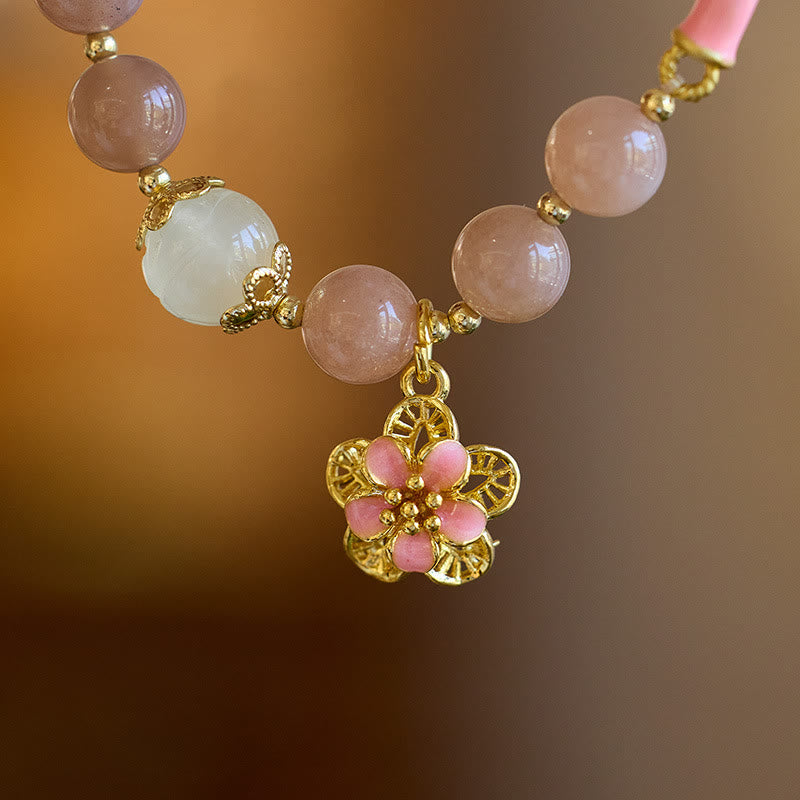 Nimara Ritual Natural Sun Stone Golden Silk Jade Flower Charm Wealth Bracelet Bangle
