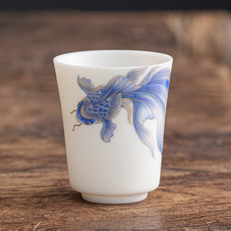 Nimara Ritual Koi Fish White Porcelain Ceramic Teacup Kung Fu Tea Cup