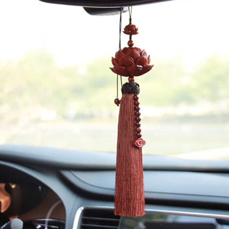 Nimara Ritual Tibetan Small Leaf Red Sandalwood Lotus Luck Protection Tassel Decoration