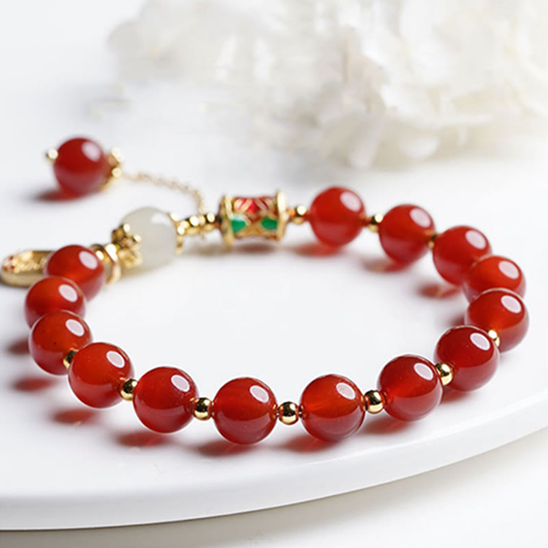 Nimara Ritual Natural Red Agate Hetian Jade Fu Character Confidence Charm Bracelet