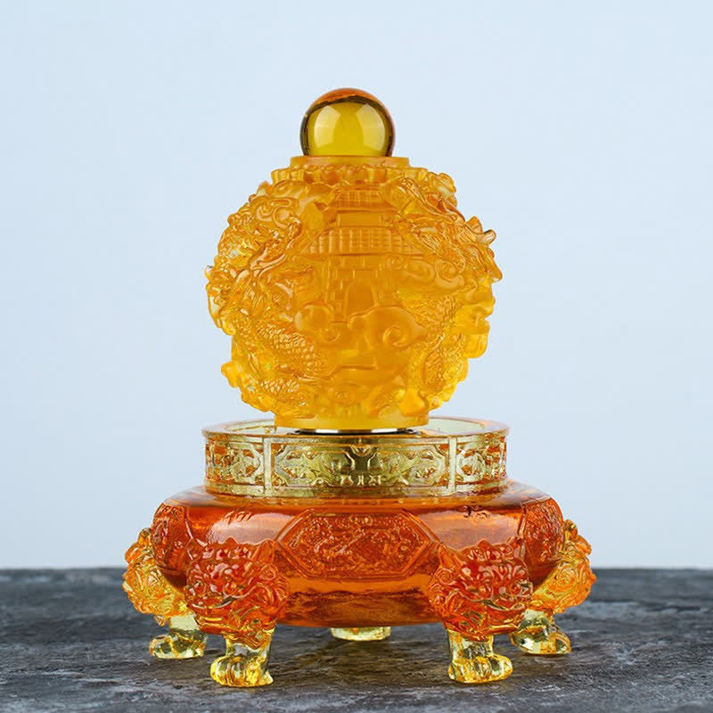 Nimara Ritual Feng Shui Auspicious Dragon Handmade Liuli Crystal Rotatable Art Piece Luck Home Office Decoration