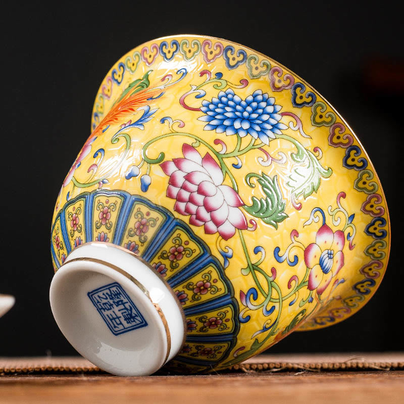 Nimara Ritual Dragon Phoenix Flower Design Ceramic Gaiwan Sancai Teacup Kung Fu Tea Cup And Saucer With Lid