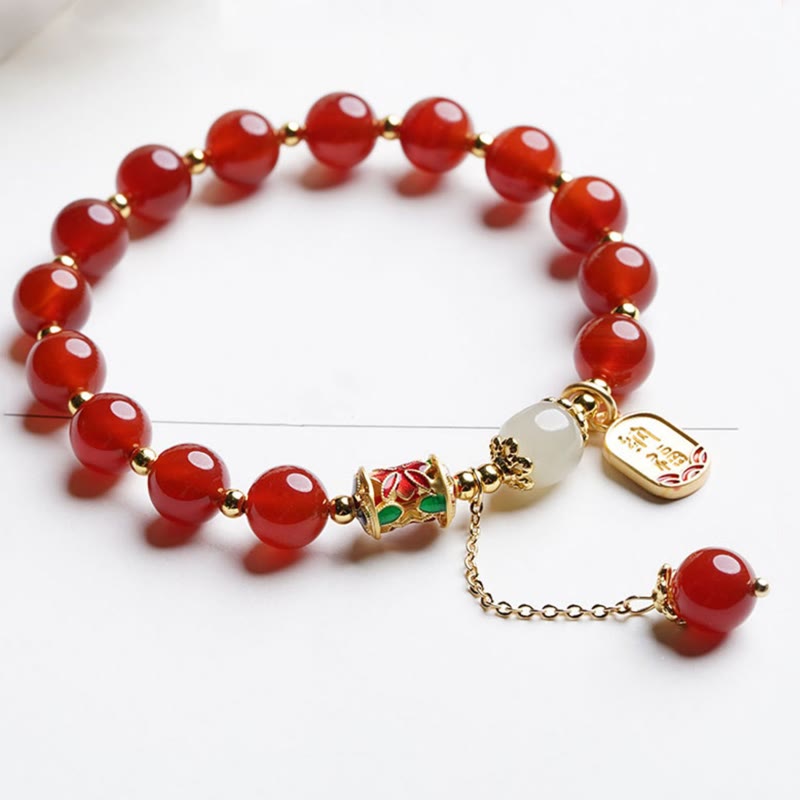 Nimara Ritual Natural Red Agate Hetian Jade Fu Character Confidence Charm Bracelet