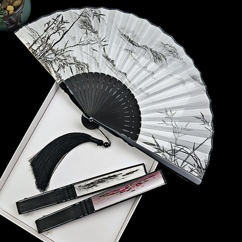 Nimara Ritual Vintage Bamboo Peony Butterfly Lotus Handheld Silk Folding Fan With Bamboo Frames