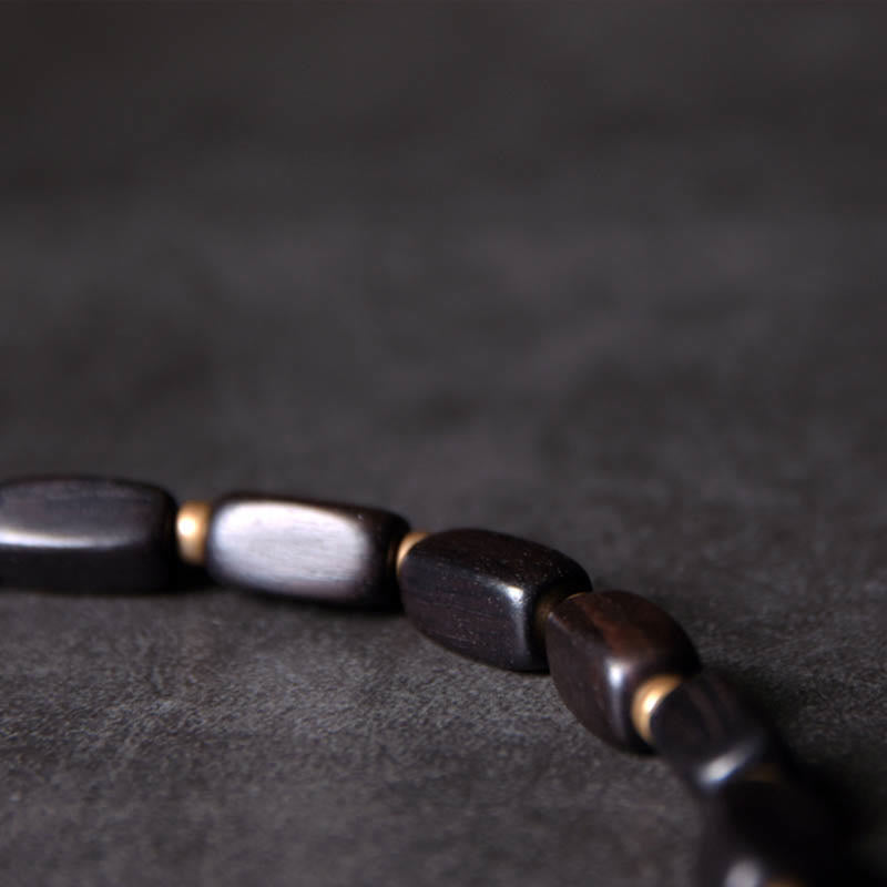 Nimara Ritual Tibet Ebony Wood Dzi Bead Copper Balance Double Wrap Bracelet