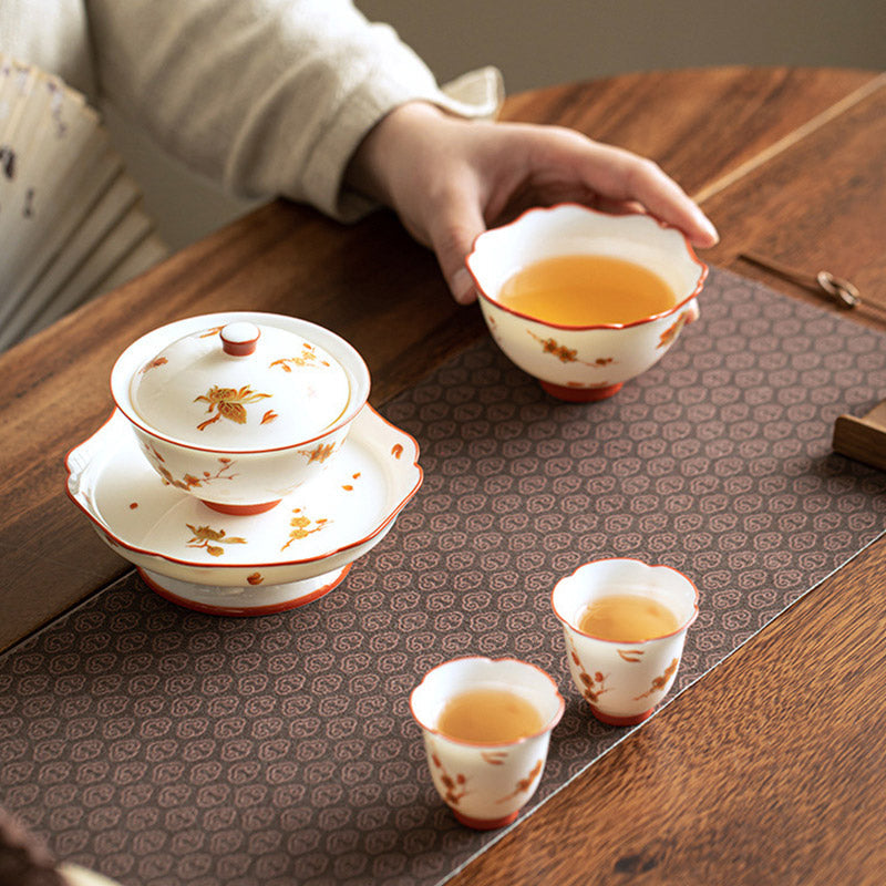 Nimara Ritual White Porcelain Flowers Ceramic Gaiwan Sancai Teacup Kung Fu Tea Cup And Saucer With Lid