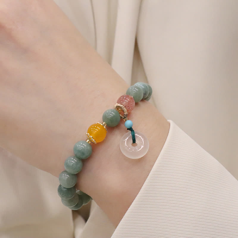 Nimara Ritual Cyan Jade Lotus Pumpkin Wish Peace Buckle Amethyst Crystal Healing Bracelet