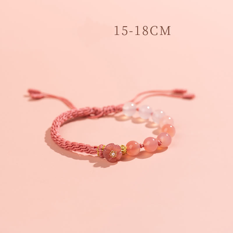Nimara Ritual Natural Gradient Agate Reincarnation Knot Peach Blossom Wealth Luck Handmade String Bracelet