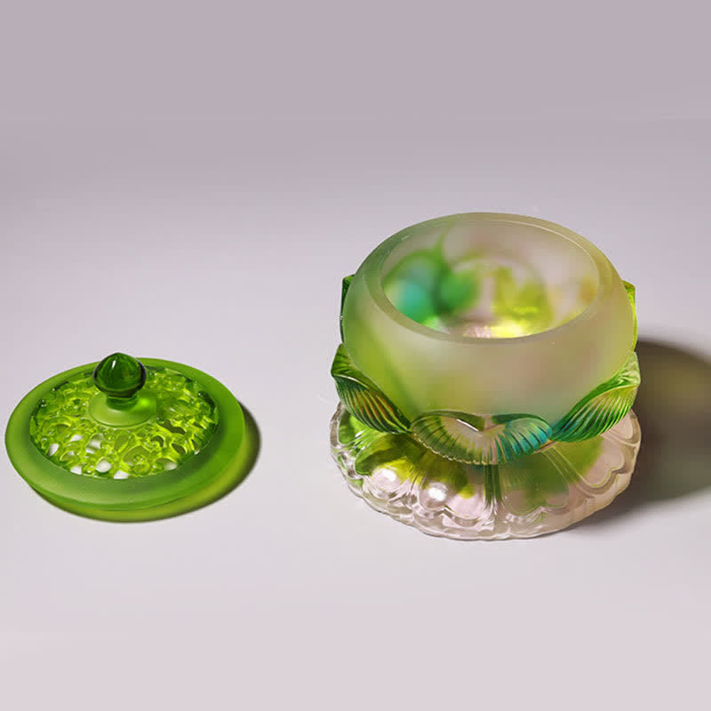 Nimara Ritual Feng Shui Lotus Handmade Liuli Crystal Art Piece Home Office Offering Decoration
