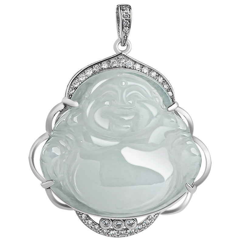 Nimara Ritual Laughing Buddha Natural Jade Abundance Titanium Steel Chain Necklace Pendant