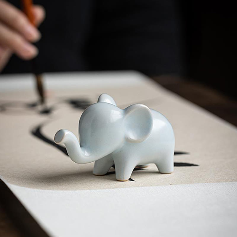 Nimara Ritual Small Ceramic Elephant Home Tea Pet Figurine Desk Decoration