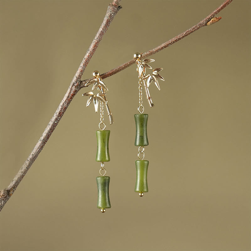Nimara Ritual 925 Sterling Silver Posts Copper Plated Gold Natural Peridot Bamboo Leaf Drop Earrings
