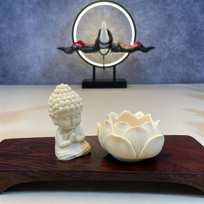 Nimara Ritual Mini Ivory Fruit Tathagata Buddha Lotus Kwan Yin Avalokitesvara Manjusri Samantabhadra Serenity Desk Decoration