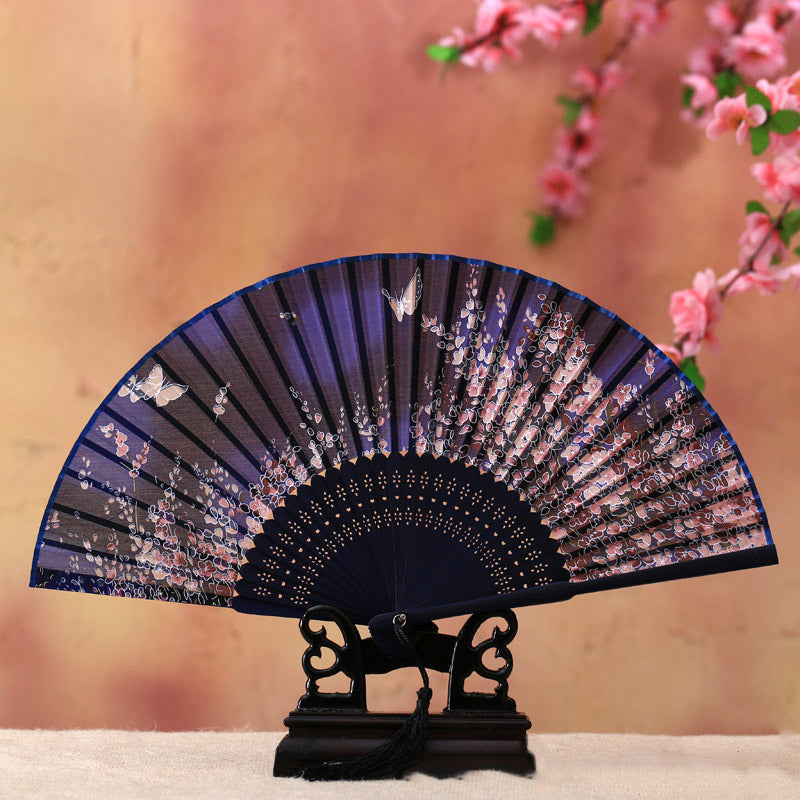 Nimara Ritual Cherry Blossom Lily Butterfly Bamboo Handheld Bamboo Folding Fan 21cm
