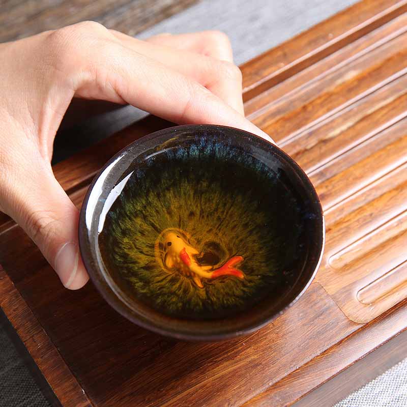 Nimara Ritual Small Koi Fish Blue Kiln Change Chinese Jianzhan Ceramic Teacup Kung Fu Tea Cup 75ml
