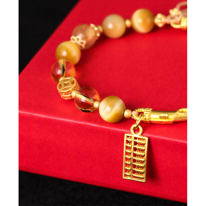 Nimara Ritual Natural Tiger Eye Citrine Abacus Charm Protection Bracelet