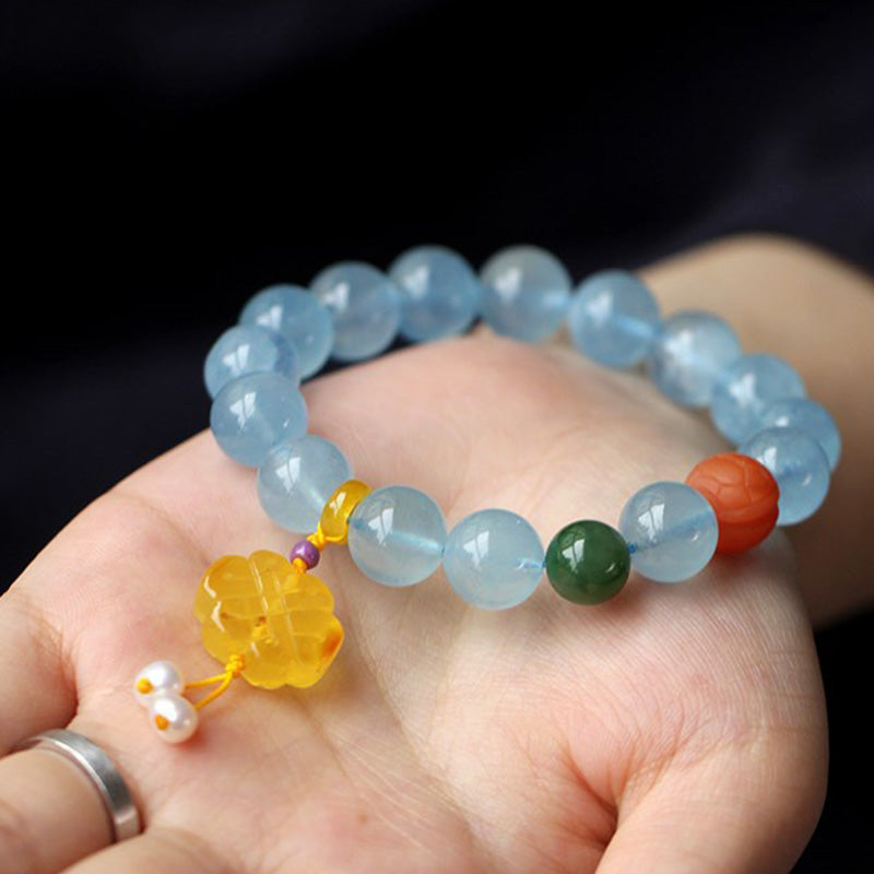 Nimara Ritual Natural Aquamarine Amber Chinese Knotting Charm Peace Bracelet