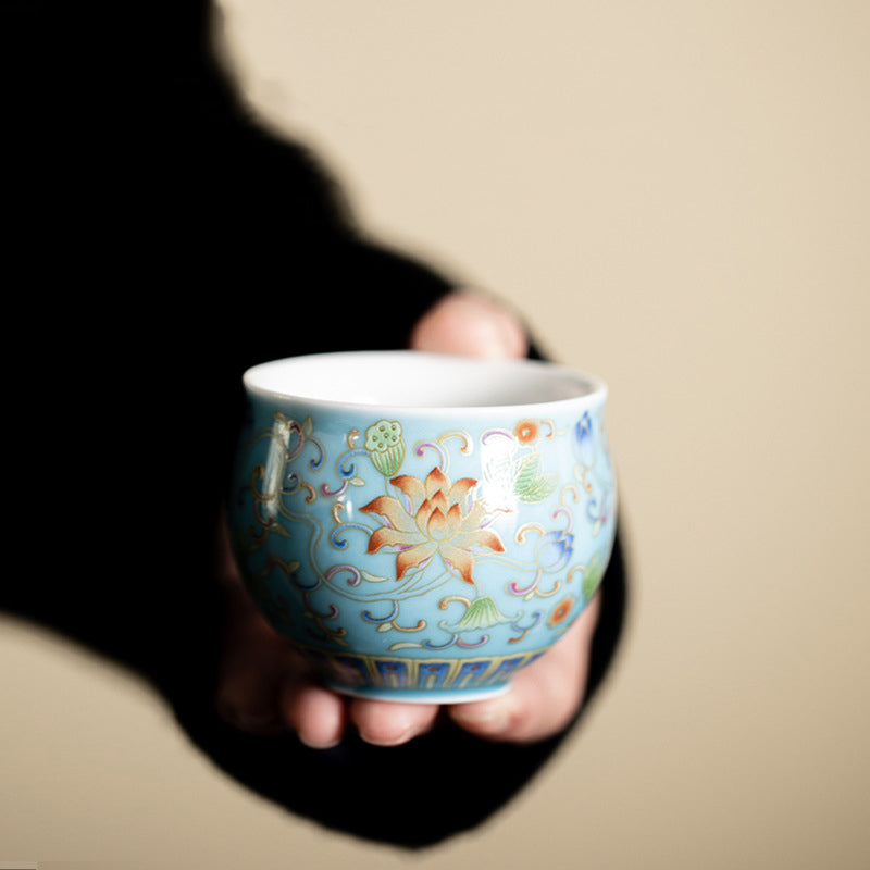 Nimara Ritual Lotus Flower Pod Pattern Ceramic Teacup Kung Fu Tea Cup 80ml