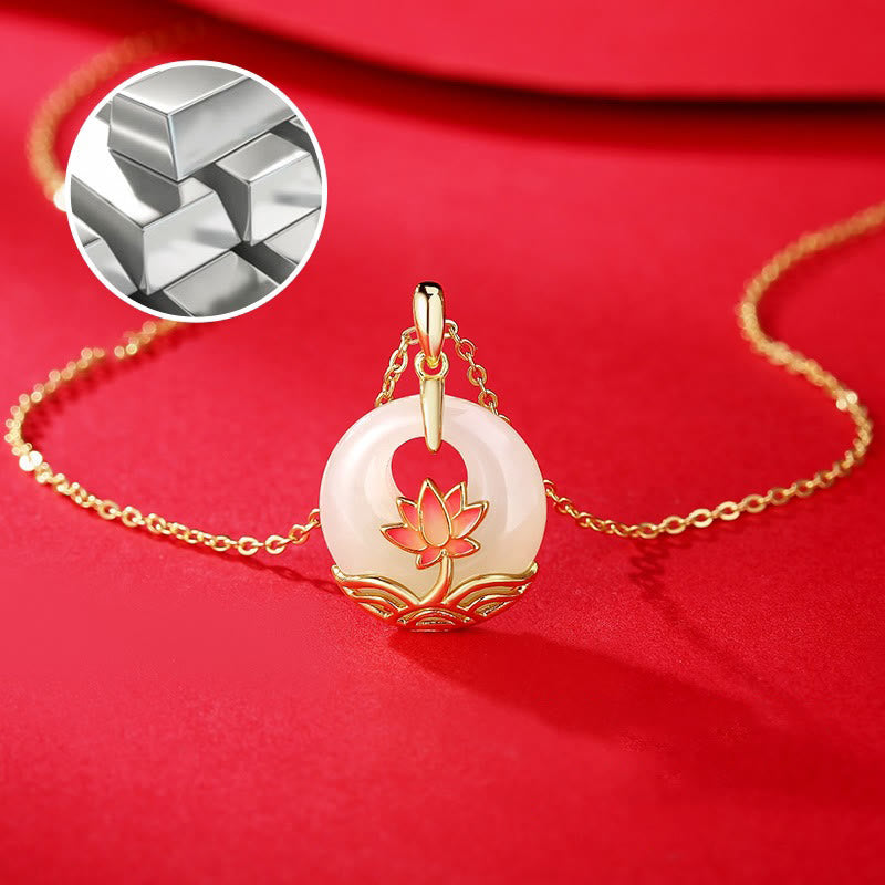 Nimara Ritual 925 Sterling Silver Hetian White Jade Lotus Flower Blessing Necklace Pendant