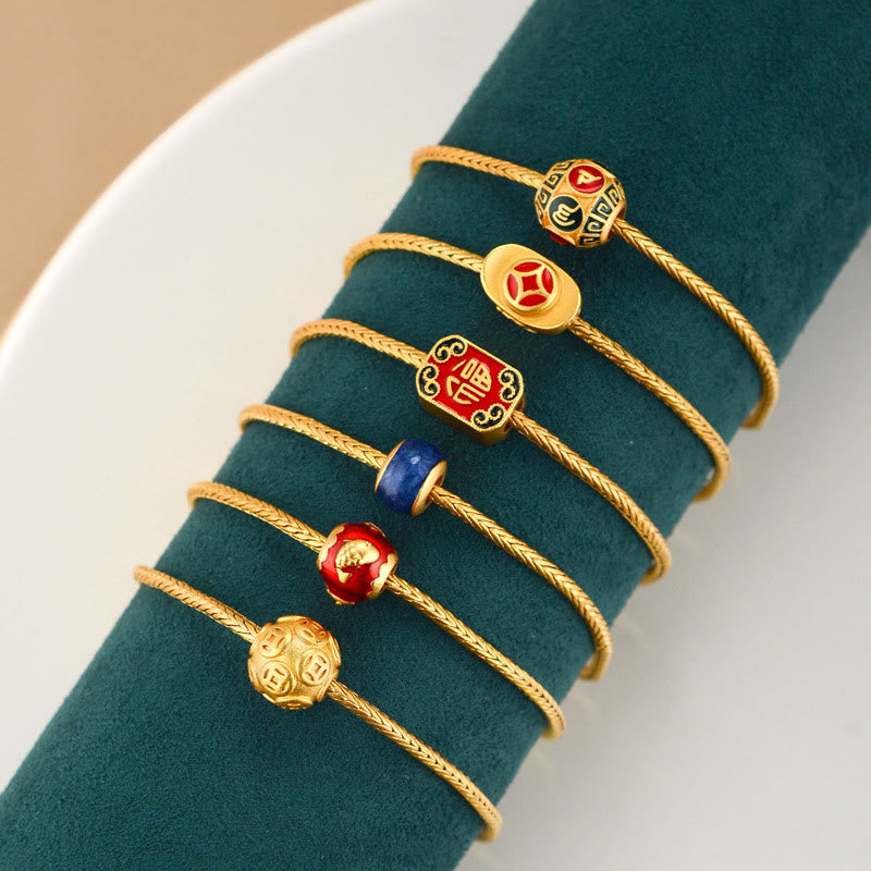 Nimara Ritual Tibetan 18K Gold Om Mani Padme Hum Lucky Koi Fish Fu Character Ingot Copper Coin Peace Bracelet