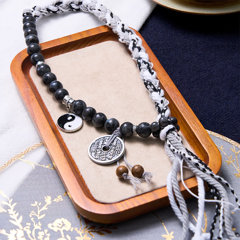 Nimara Ritual Black Glitter Stone Cat's Eye Yin Yang Mountain Ghosts Spend Money Power Double Layer Rope Bracelet