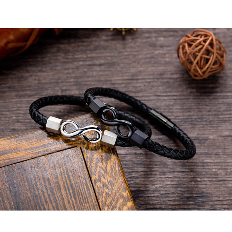 Nimara Ritual Endless Knot Titanium Steel Infinity Leather Weave Balance Bracelet