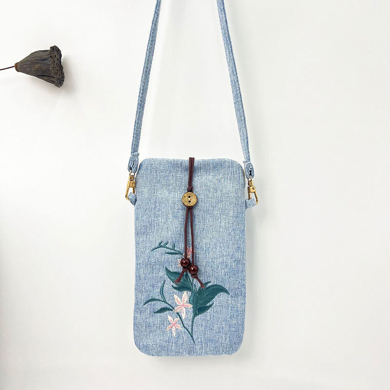 Nimara Ritual Small Embroidered Flowers Crossbody Bag Shoulder Bag Cellphone Bag 11*20cm