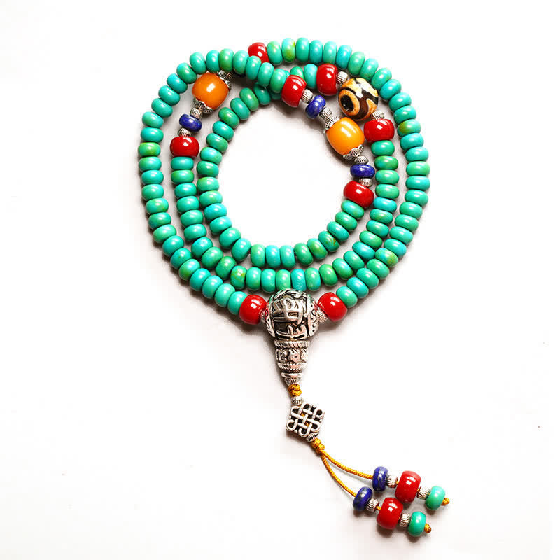 Nimara Ritual 108 Mala Beads Tibetan Turquoise Dzi Bead Protection Bracelet