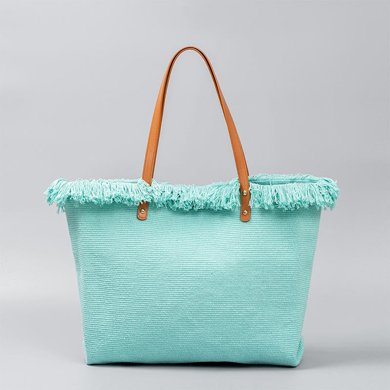 Nimara Ritual Large Capacity Solid Color Tassel Canvas Tote Shoulder Bag